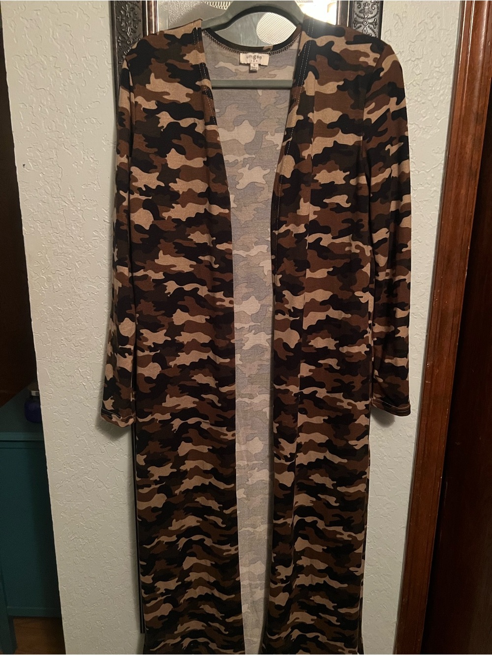 Long Camo Open Front Women's Sweater